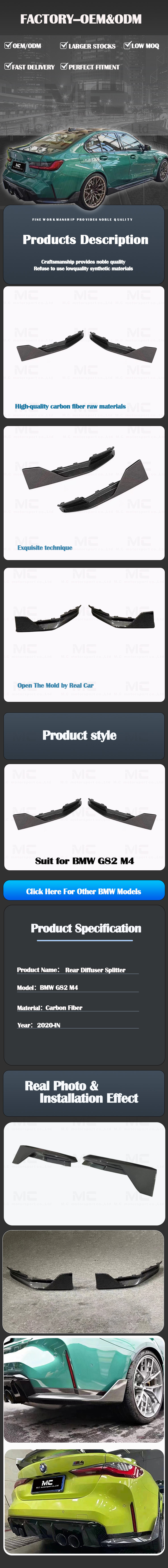 For BMW G82 M4 MP Style Dry Carbon Fiber Rear Corners 