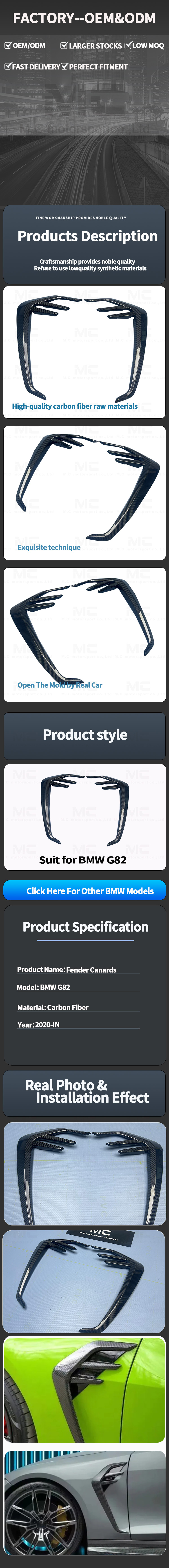 For BMW G82 Carbon Fiber Side Fender Canards 