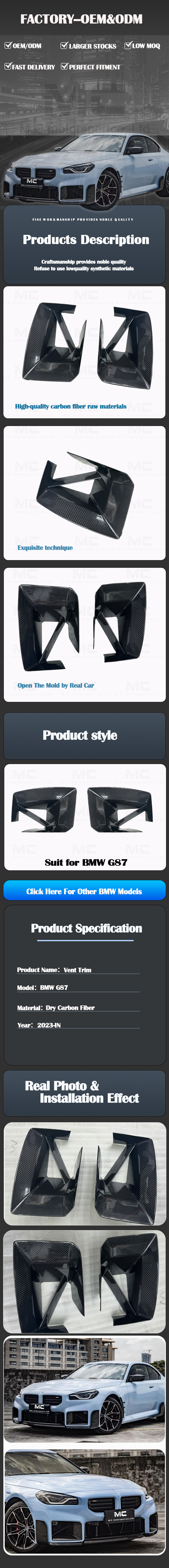 For BMW G87 MP Style Dry Carbon Fiber Air Vents 