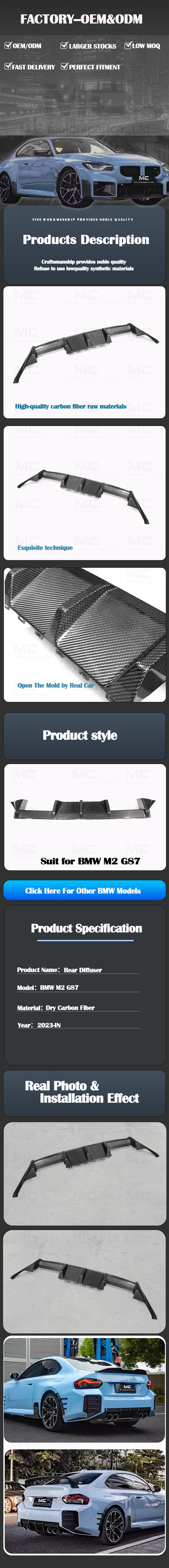 For BMW G87 MP Style Dry Carbon Fiber Rear Diffuser 