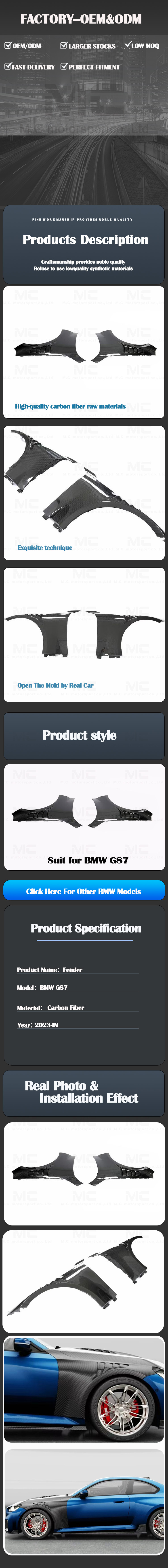 For BMW G87 AE Design Style Carbon Fiber Side Fenders 