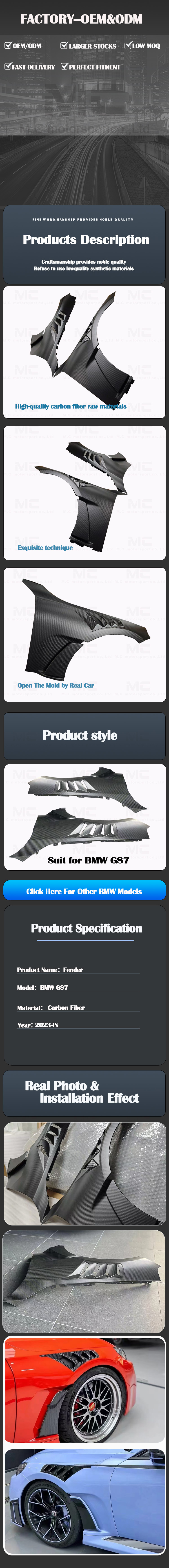 For BMW G87 A Style Carbon Fiber Side Fenders 
