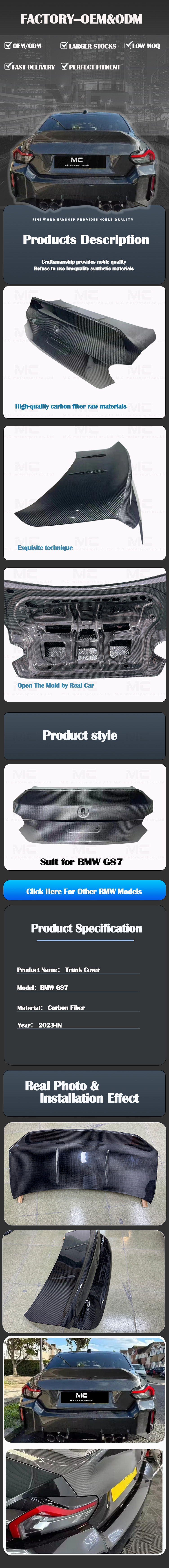 For BMW G87 CSL Style Carbon Fiber Trunk Lid 