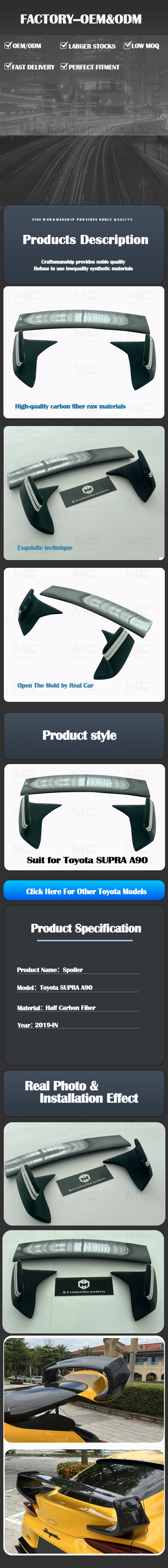 For Toyota SUPRA  A90 GT Style Half Carbon Fiber Rear Spoiler 2019+