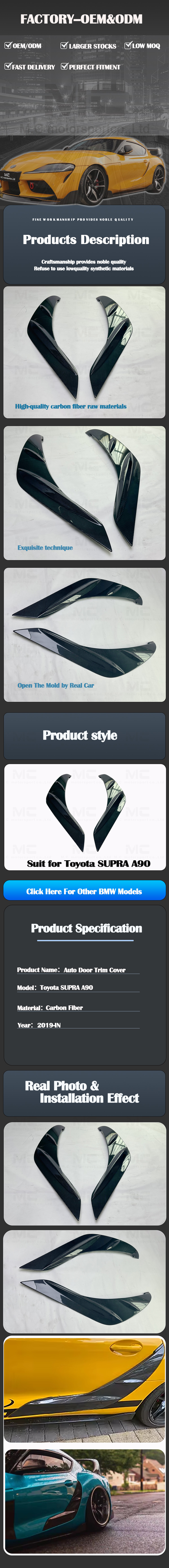For Toyota SUPRA  A90 TRD Style Carbon Fiber Door Panel Trim 2019+