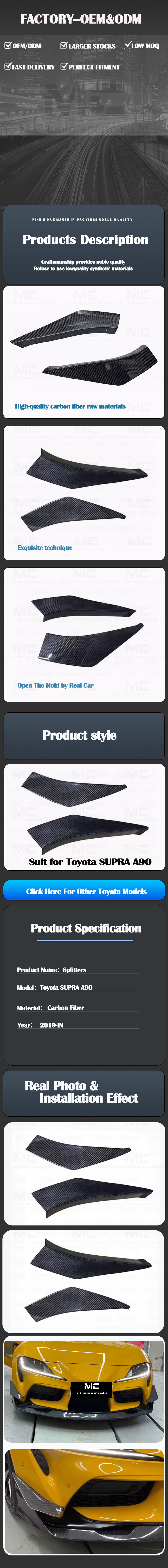 For Toyota Supra A90 Carbon Fiber Front Bumper Canards 2019+