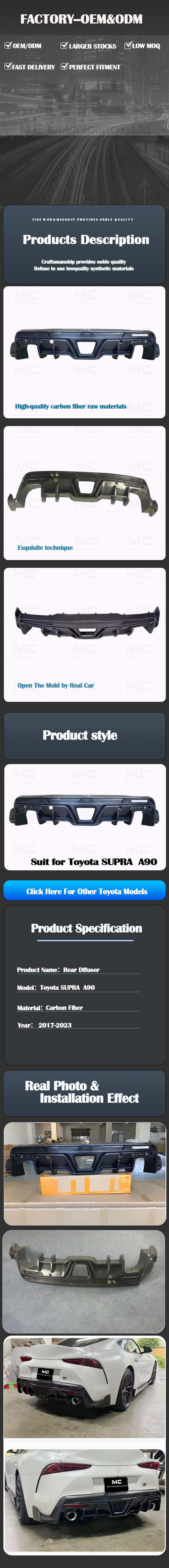 For Toyota SUPRA  A90 Toms Style Carbon Fiber Rear Diffuser 2019+