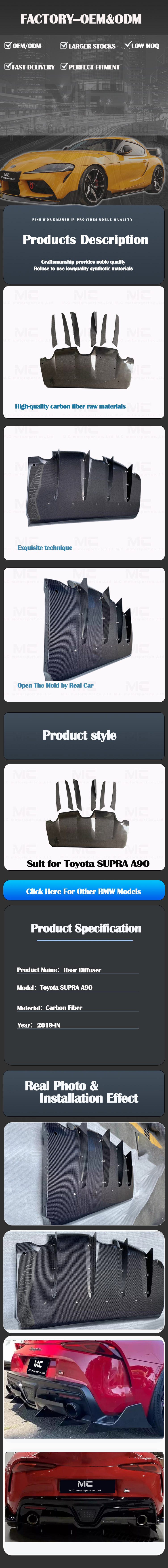 For Toyota SUPRA  A90 VRS Style Carbon Fiber Rear Diffuser 2019+