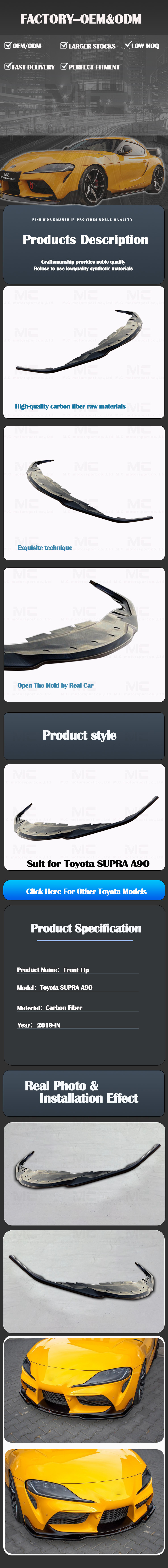 For Toyota SUPRA  A90 Carbon Fiber Front Lip 2019+