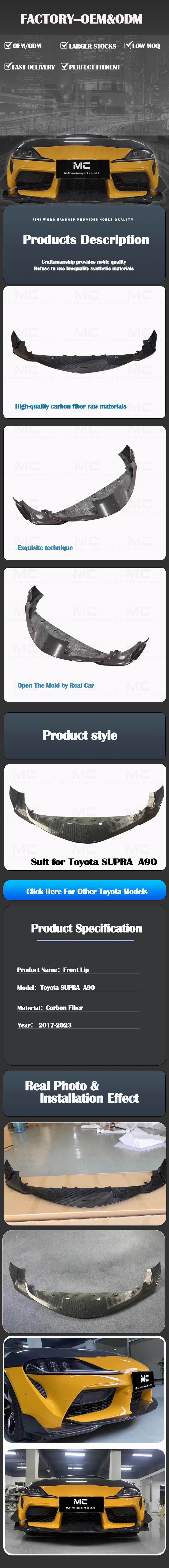 For Toyota SUPRA  A90 Toms Style Carbon Fiber Front Lip 2019+
