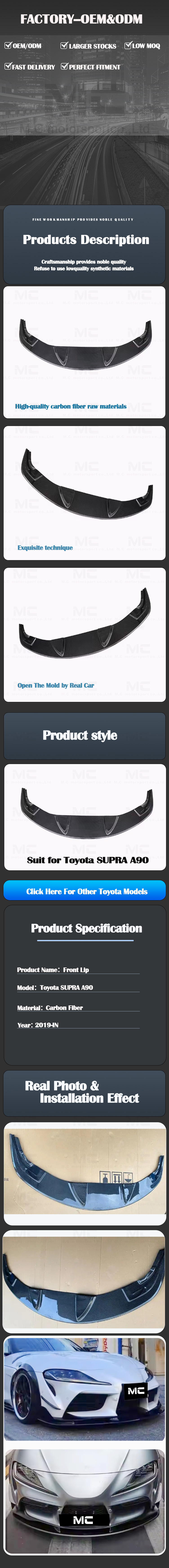 For Toyota SUPRA  A90 ART Style Carbon Fiber Front Lip 2019+