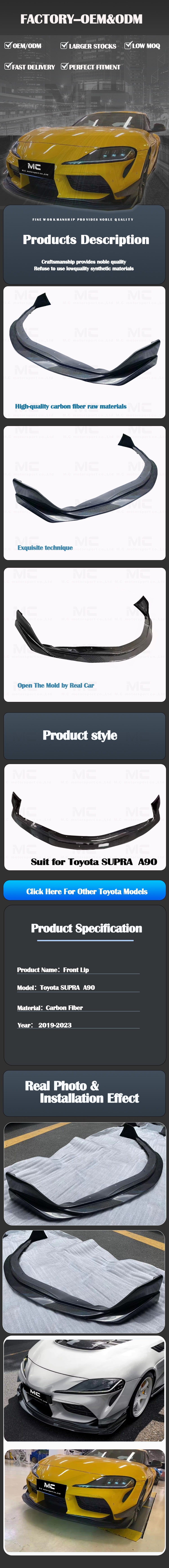 For Toyota SUPRA  A90 VRS Style Carbon Fiber Front Lip 2019+