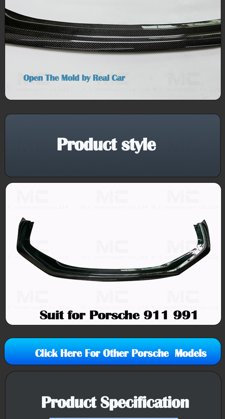 For Porsche 911 991 GT Style Carbon Fiber Front Lip 2015-2018