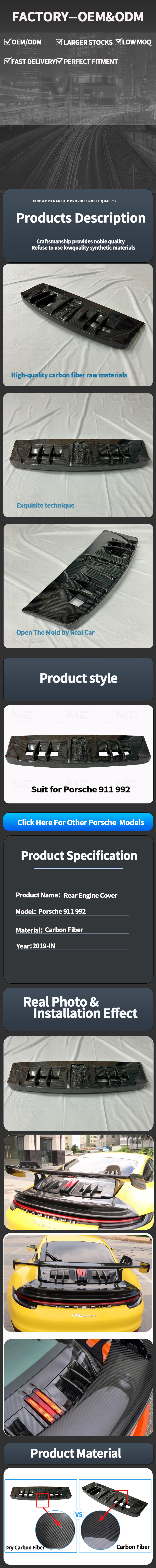 For Porsche 911 992 GT3 Style Carbon Fiber Rear Engine Cover 2019+