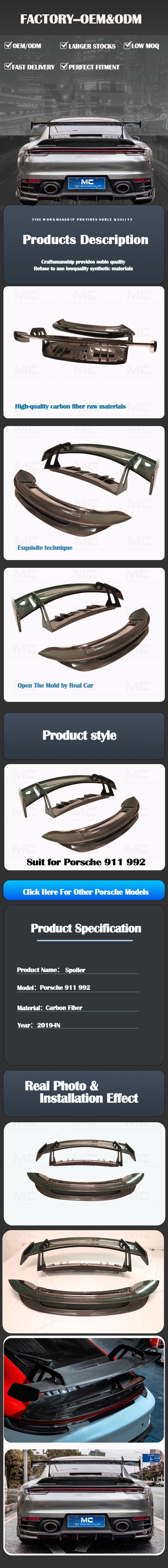 For Porsche 911 992 GT3 Style Carbon Fiber Rear Spoiler 2019+