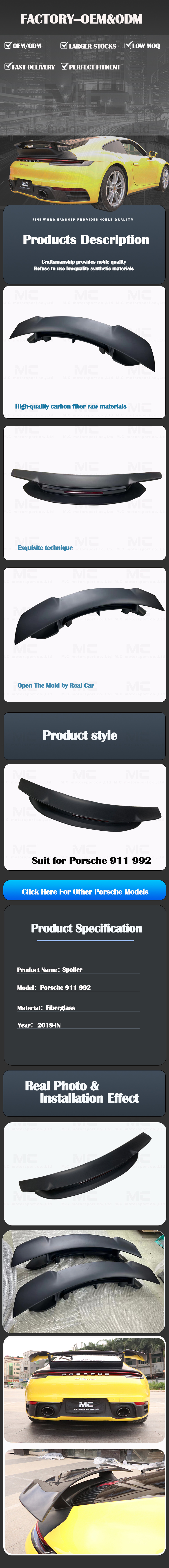 For Porsche 911 992 SD Style Resin Rear Spoiler 2019+
