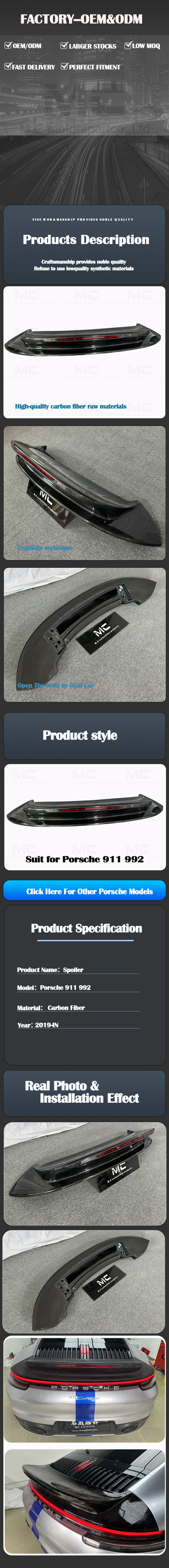 For Porsche 911 992 SC Style Carbon Fiber Rear Spoiler 2019+