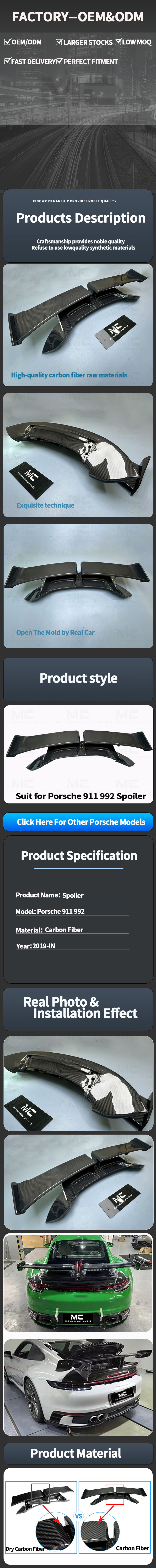 For Porsche 911 992 Techart Style Carbon Fiber Rear Spoiler 2019+