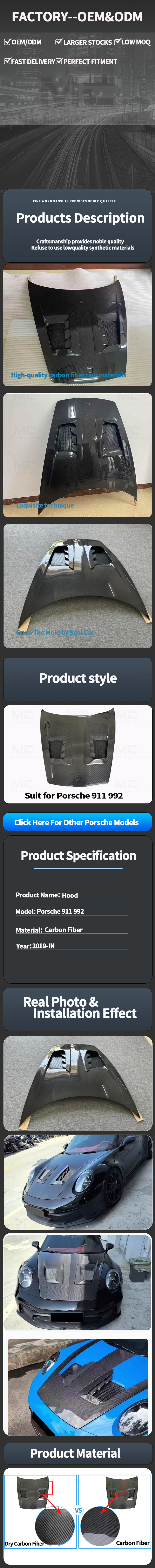 For Porsche 911 992 Carbon Fiber Engine Hood 2019+