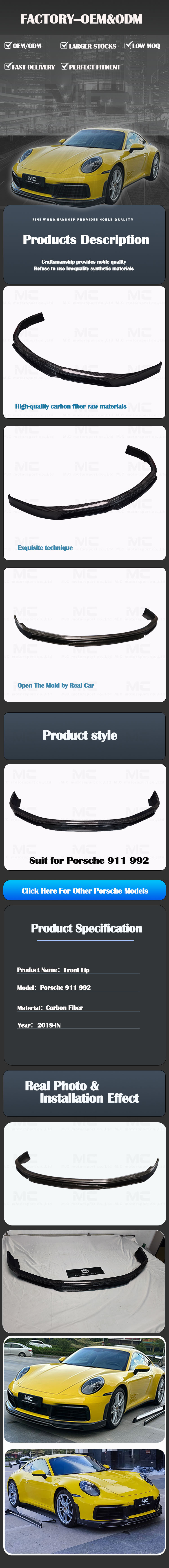 For Porsche 911 992 Techart Style Carbon Fiber Front Lip 2019+