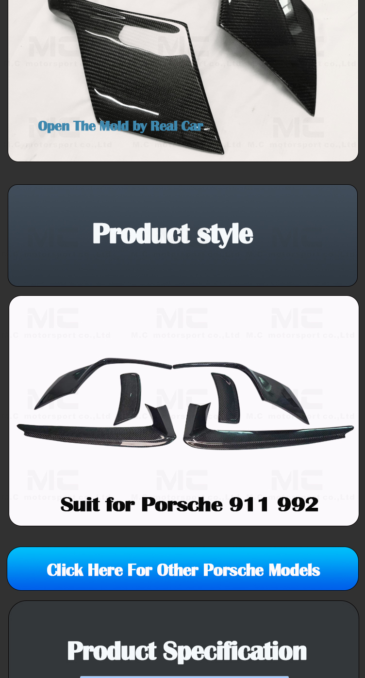 For Porsche 911 992 Carbon Fiber Wind Blade Kit 2019+