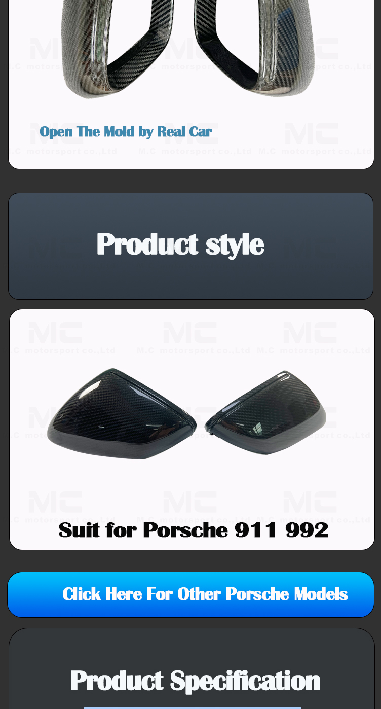 For Porsche 911 992 OE Style Carbon Fiber Rear Mirror Cover 2019-IN