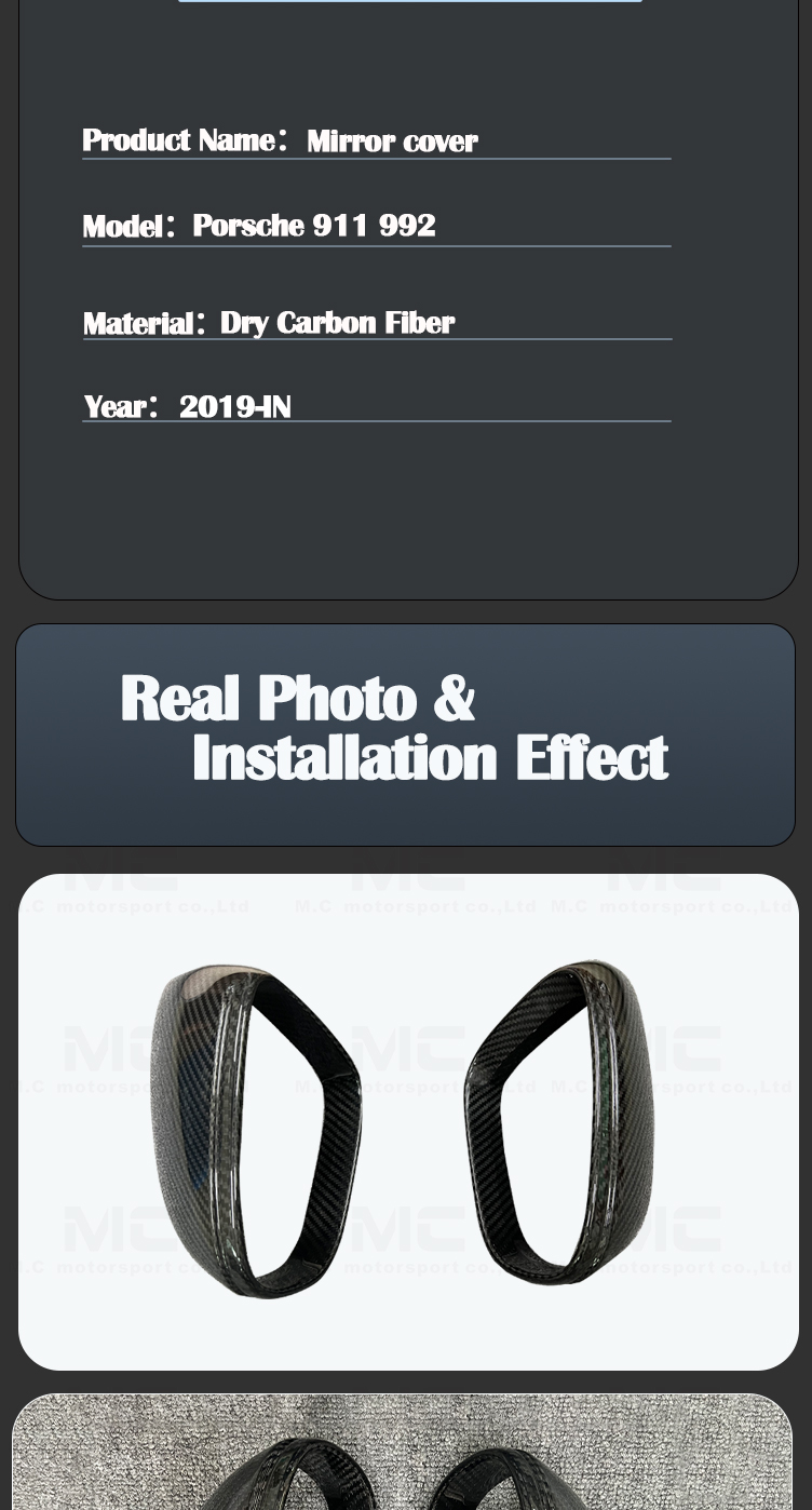 For Porsche 911 992 OE Style Carbon Fiber Rear Mirror Cover 2019-IN