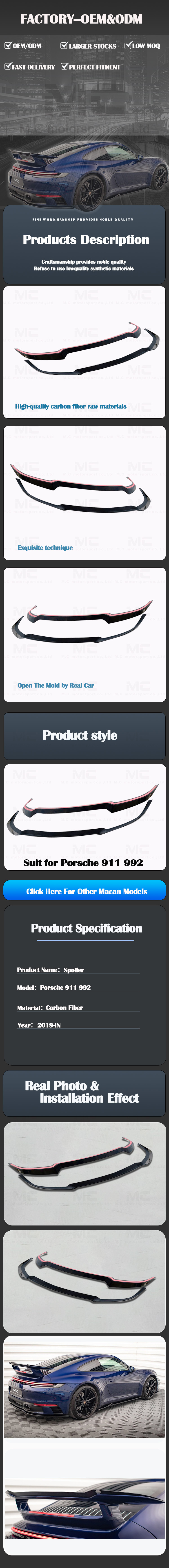 For Porsche 911 992 Carbon Fiber Rear Spoiler 2019+