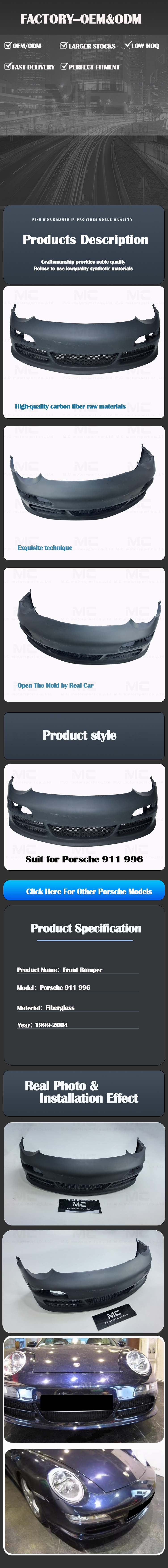 For Porsche 911 996 996 to 997 Style Fiberglass Front Bumper 1999-2004