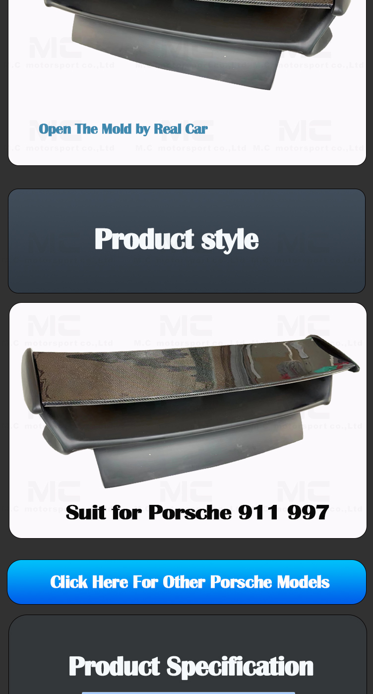 For Porsche 911 997 GT3 Style Half Carbon Fiber Rear Spoiler 2005-2011