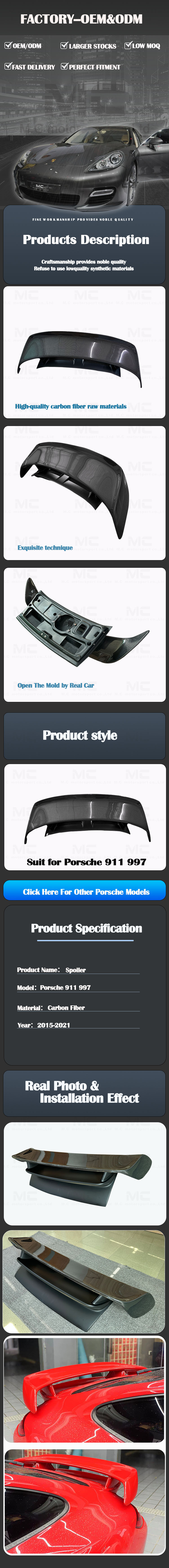 For Porsche 911 997 GT2 Style Carbon Fiber Rear Spoiler 2005-2011