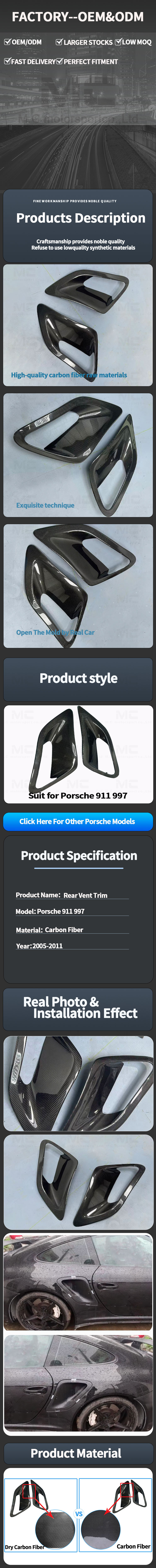 For Porsche 911 997 Carbon Fiber Rear Side Vent Trim 2005-2011