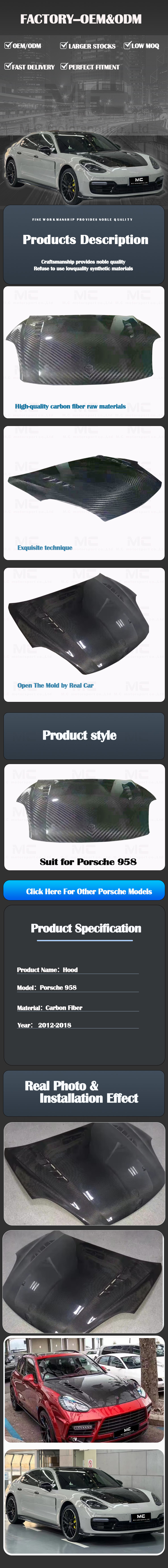 For Porsche Cayenne 958 Mansory Style Carbon Fiber Engine Hood 2012-2018