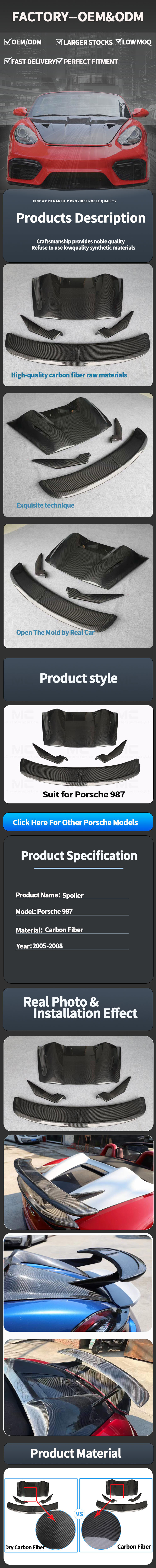 For Porsche 987 Humpback Style Carbon Fiber Rear Spoiler 2005-2008