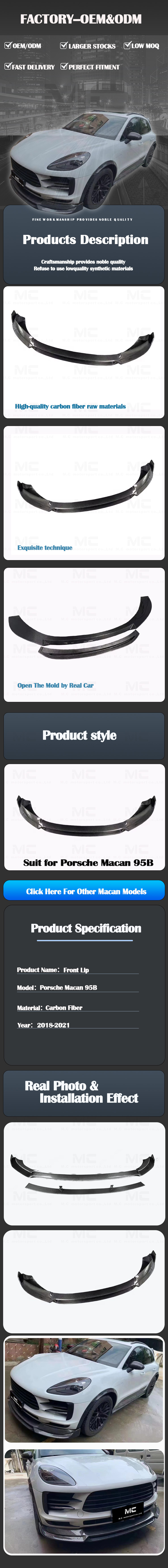 For Porsche Macan 95B Carbon Fiber Front Lip 2020+