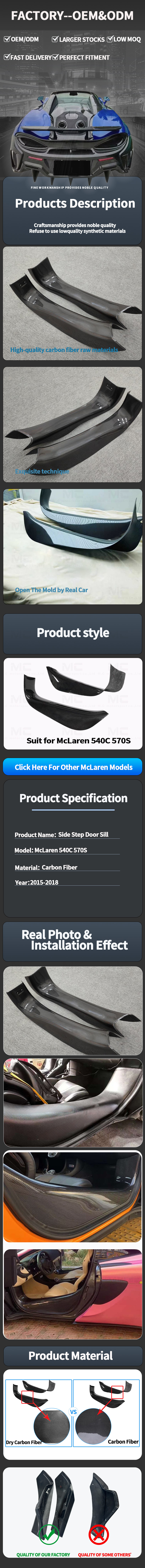 For McLaren 540C 570S 600LT Carbon Fiber Side Step Door Sill 2015-2018