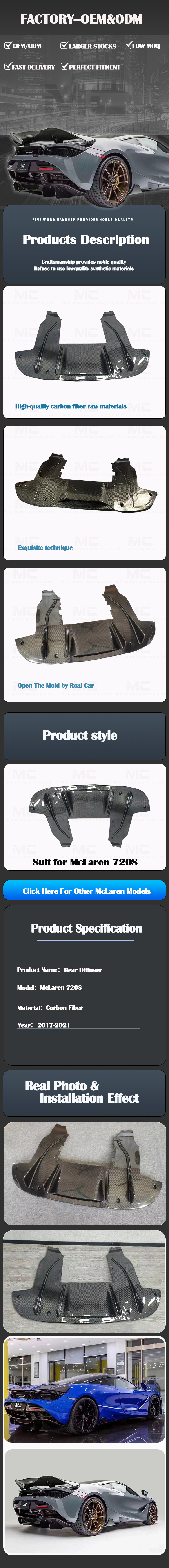 For McLaren 720S Carbon Fiber Rear Diffuser 2017-2021