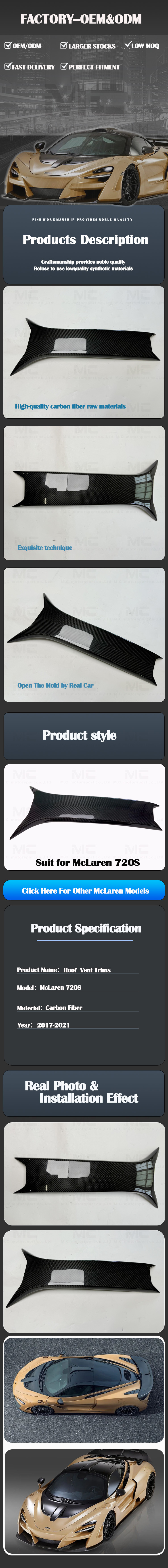 For McLaren 720S Carbon Fiber Roof Vent Trims 2017-2021