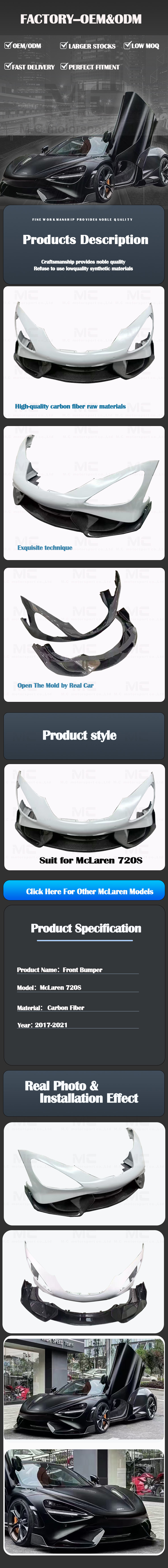For McLaren 720S 765lt Carbon Fiber Front Bumper 2017-2021