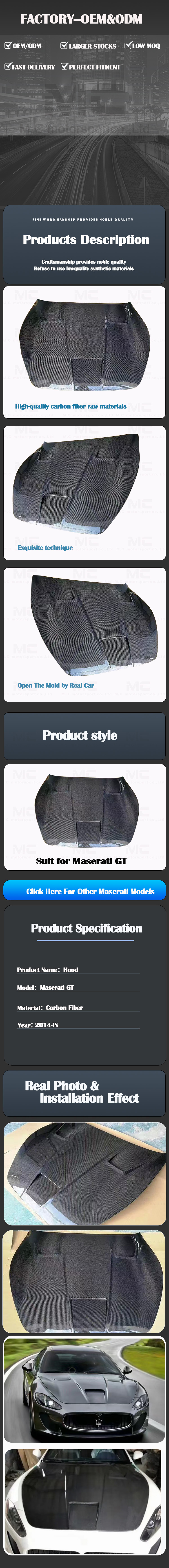 For Maserati GT Carbon Fiber Hood 2014-IN