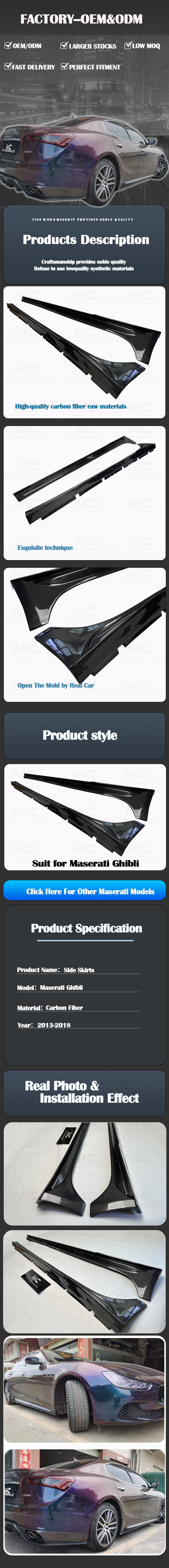For Maserati Ghibli ASPEC Carbon Fiber Side Skirts 2013-2018