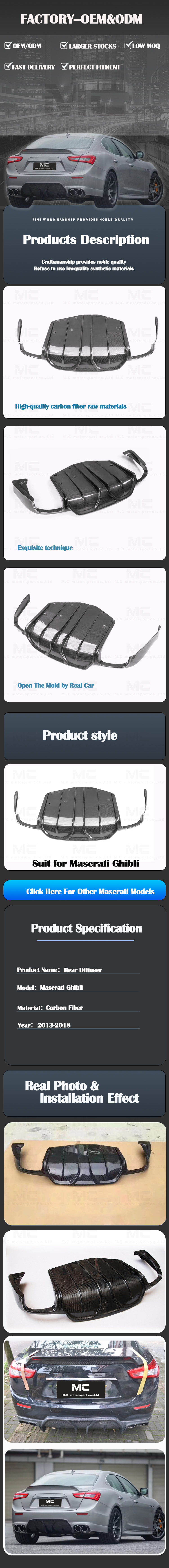 or Maserati Ghibli ASPEC Carbon Fiber Rear Diffuser 2013-2018