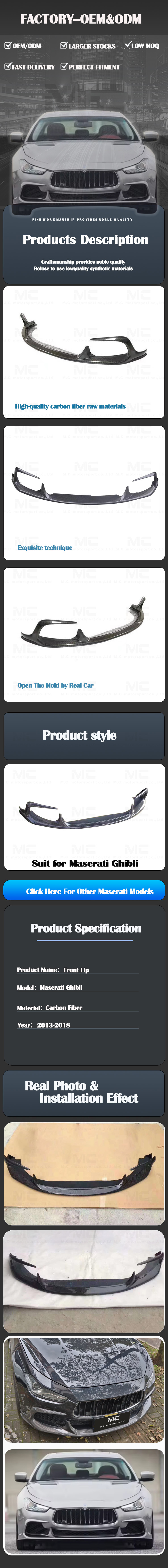 For Maserati Ghibli ASPEC Carbon Fiber Front lip 2013-2018