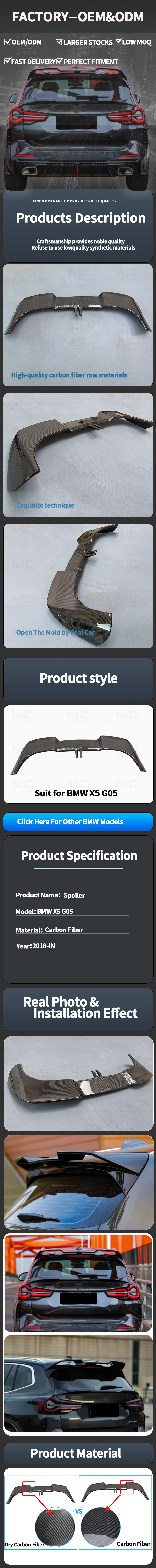 For BMW X5 G05 vten Style Carbon Fiber Spoiler 2018-IN