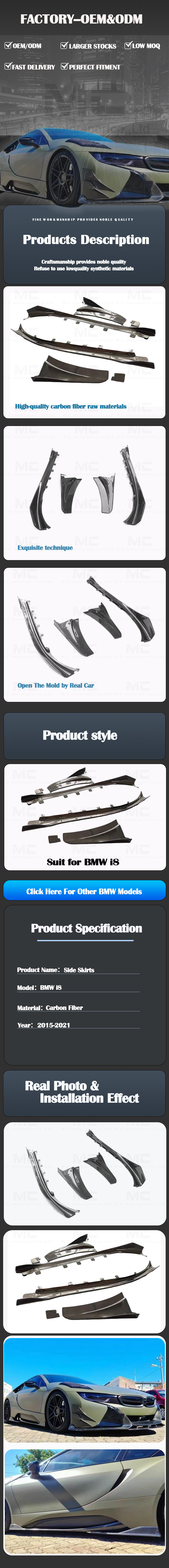 For BMW I8 Carbon Fiber Side Skirts 2012-2021