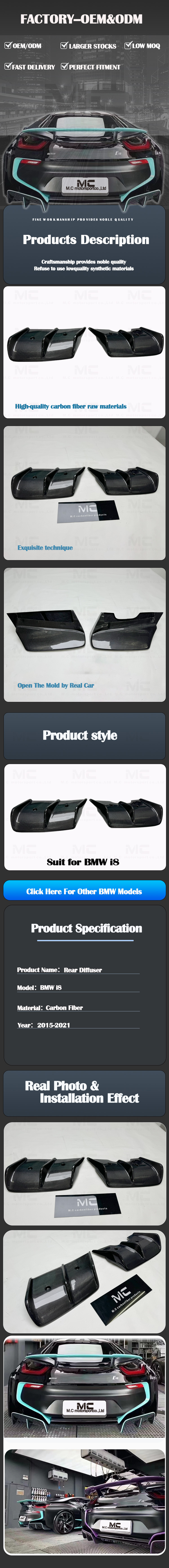 For BMW I8 Top Style Carbon Fiber Rear Diffuser 2015-2021