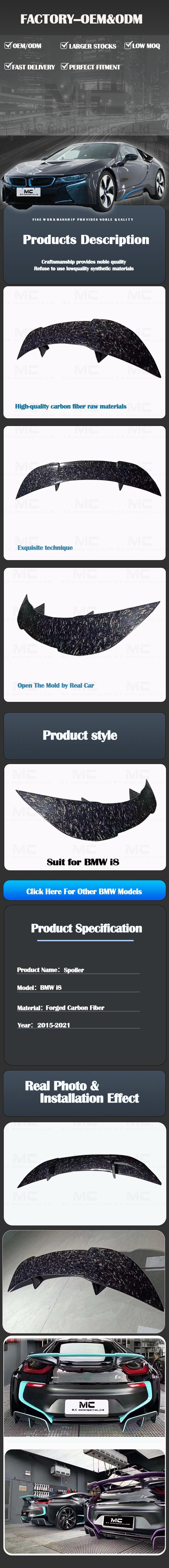 For BMW I8 Top Style Carbon Fiber Spoiler 2015-2021