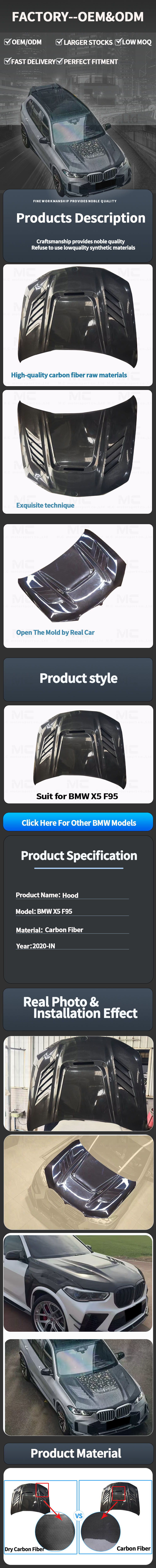 For BMW X5M F95 Carbon Fiber Hood  2020-IN