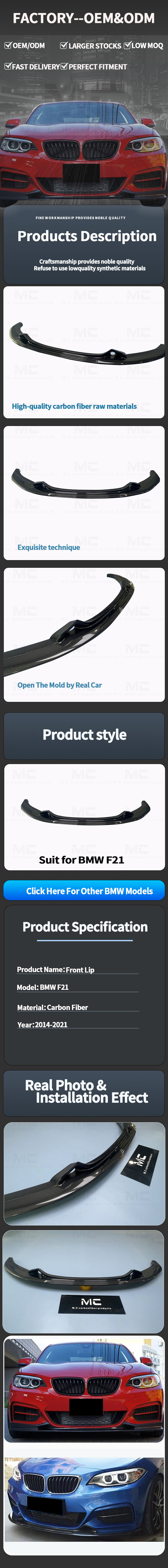 For BMW 1Series F21 EXO Style Carbon Fiber Front Lip 2014-2021