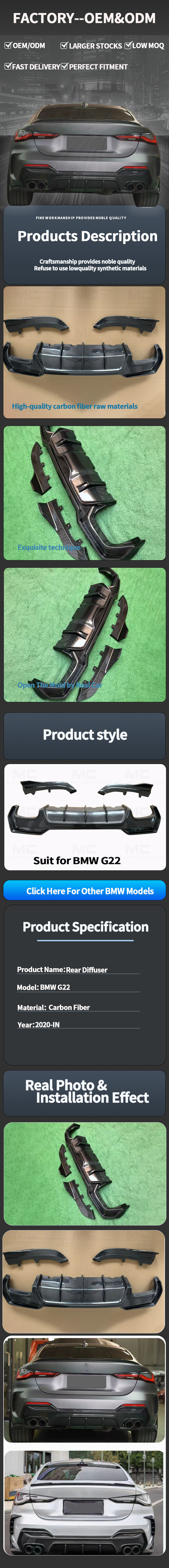 For BMW 4Series G22 3D Style Carbon Fiber Rear Diffuser 2020-IN